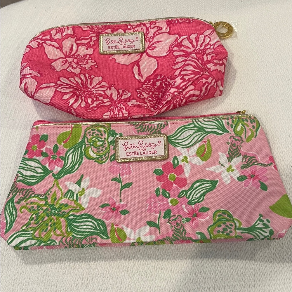 2x Lilly Pulitzer for Estée Lauder Make-Up Bags cosmetic zippered floral travel